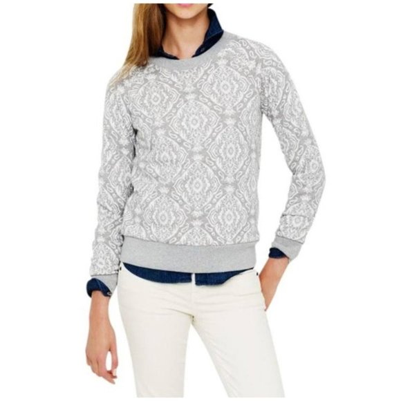J. Crew French Terry Sweatshirt Gray & White Damask Medallion Print - Size XS - Picture 1 of 7